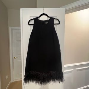NWT J Crew black shift dress with feather hem.